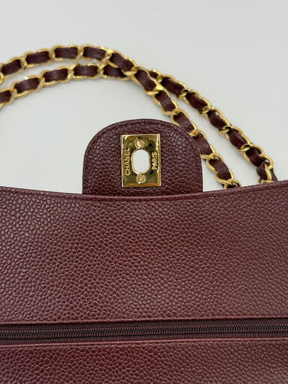 Chanel Borsa Classic Medium Double Flap Bag Pelle Caviar Bordeaux
