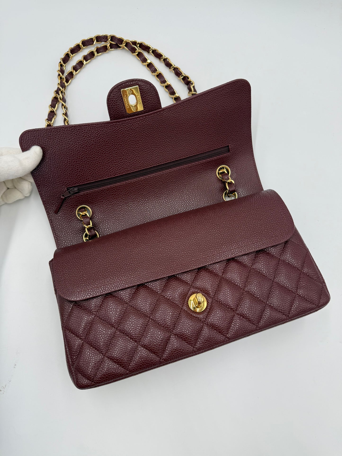 Chanel Borsa Classic Medium Double Flap Bag Pelle Caviar Bordeaux