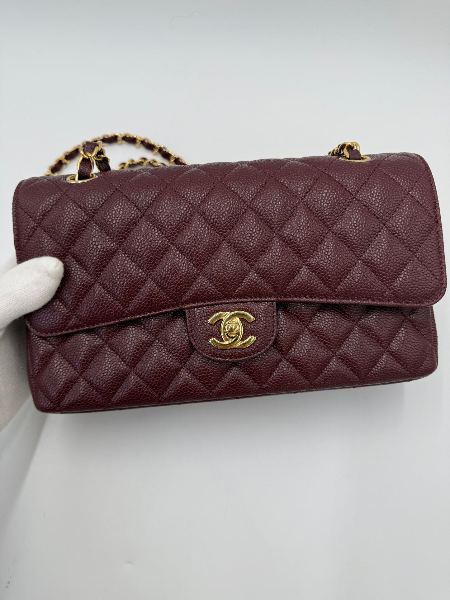 Chanel Borsa Classic Medium Double Flap Bag Pelle Caviar Bordeaux