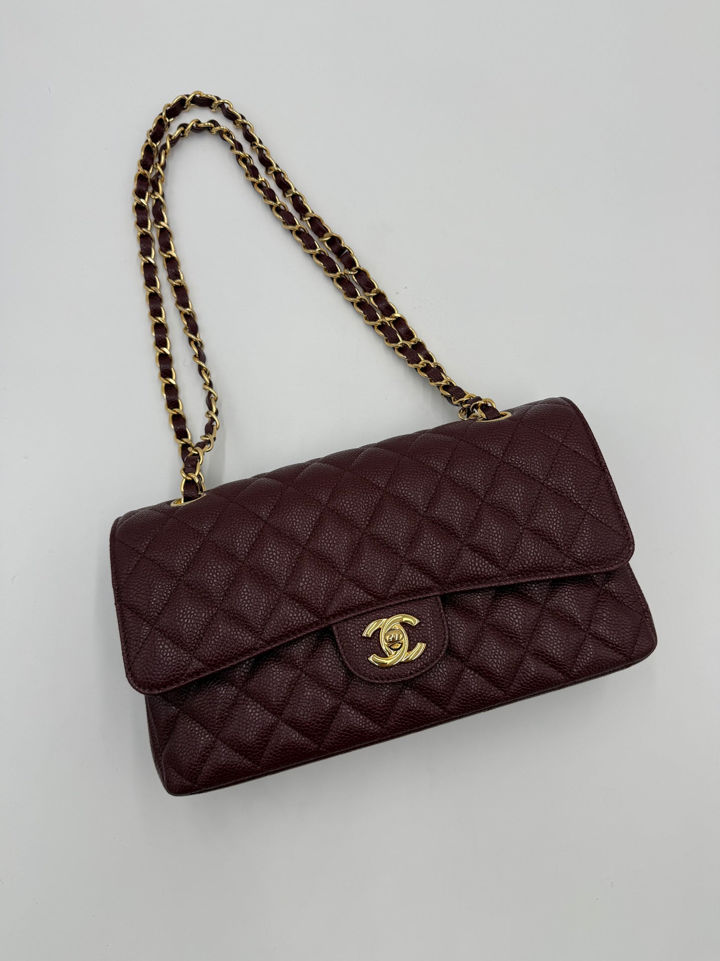 Chanel Borsa Classic Medium Double Flap Bag Pelle Caviar Bordeaux