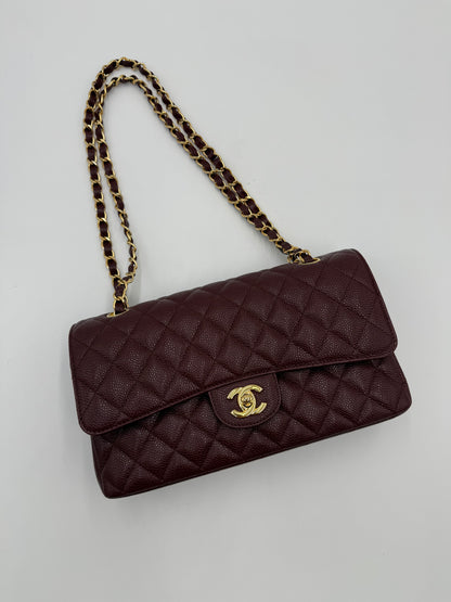 Chanel Borsa Classic Medium Double Flap Bag Pelle Caviar Bordeaux