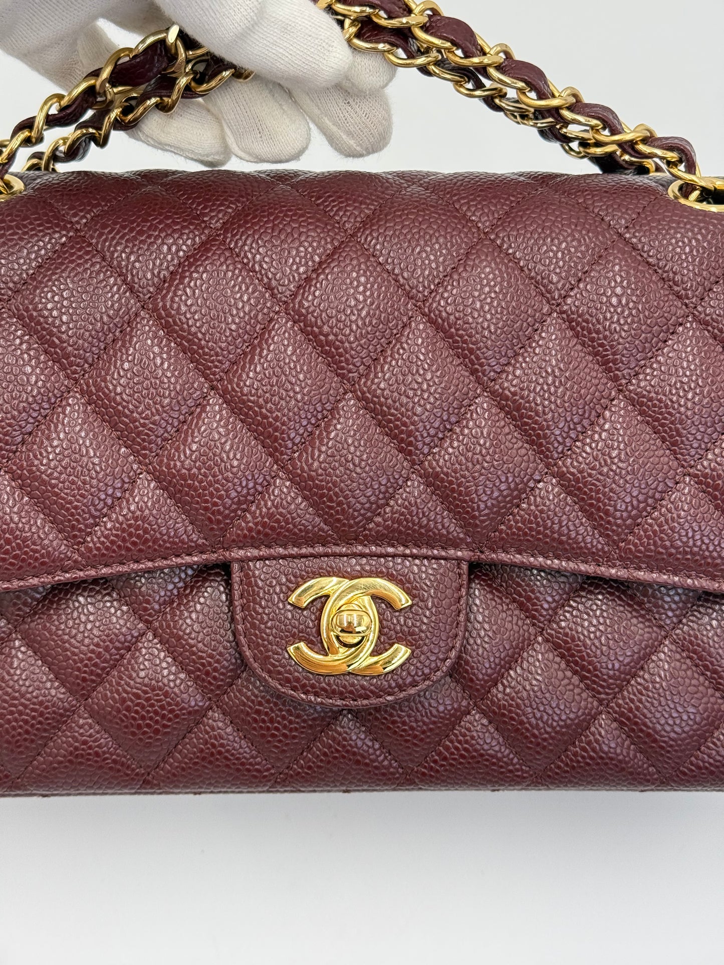 Chanel Borsa Classic Medium Double Flap Bag Pelle Caviar Bordeaux