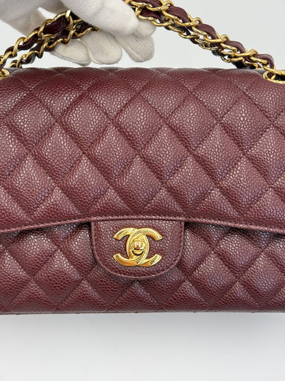 Chanel Borsa Classic Medium Double Flap Bag Pelle Caviar Bordeaux