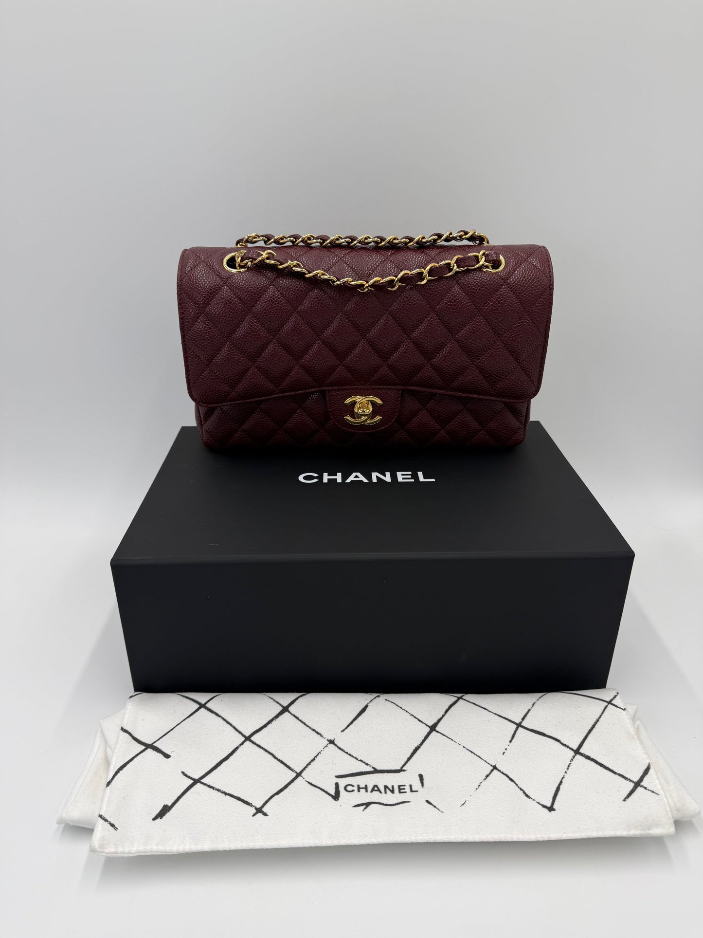 Chanel Borsa Classic Medium Double Flap Bag Pelle Caviar Bordeaux