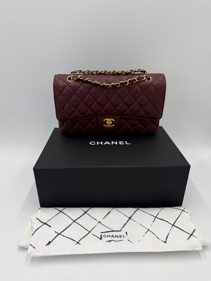 Chanel Borsa Classic Medium Double Flap Bag Pelle Caviar Bordeaux