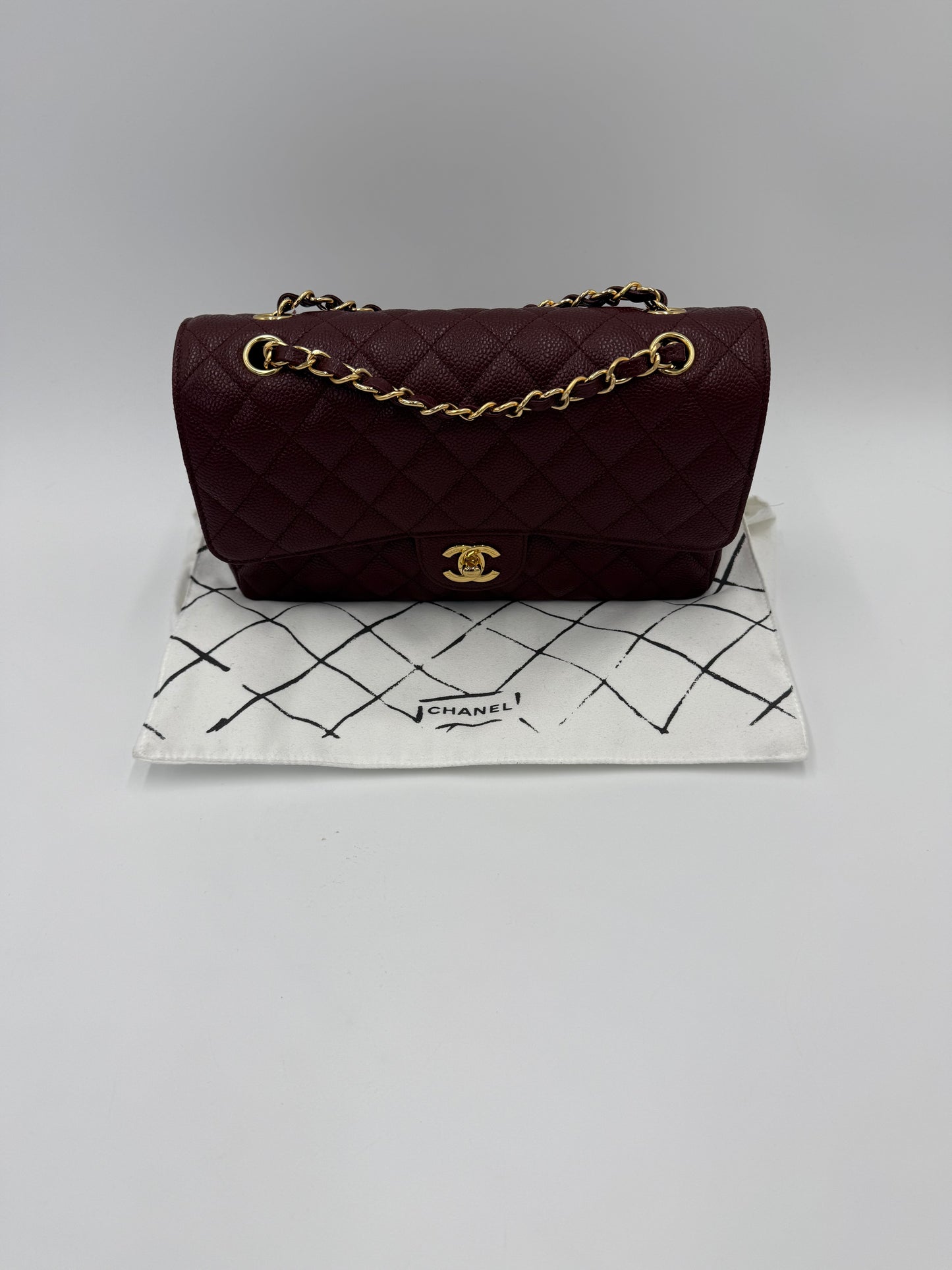 Chanel Borsa Classic Medium Double Flap Bag Pelle Caviar Bordeaux