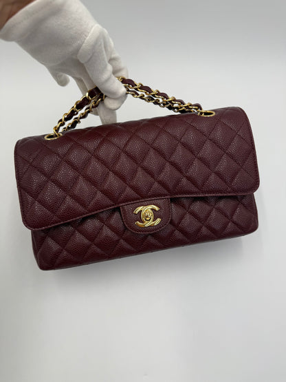 Chanel Borsa Classic Medium Double Flap Bag Pelle Caviar Bordeaux