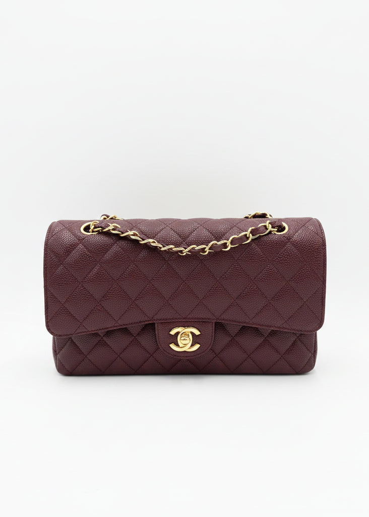 Chanel Borsa Classic Medium Double Flap Bag Pelle Caviar Bordeaux