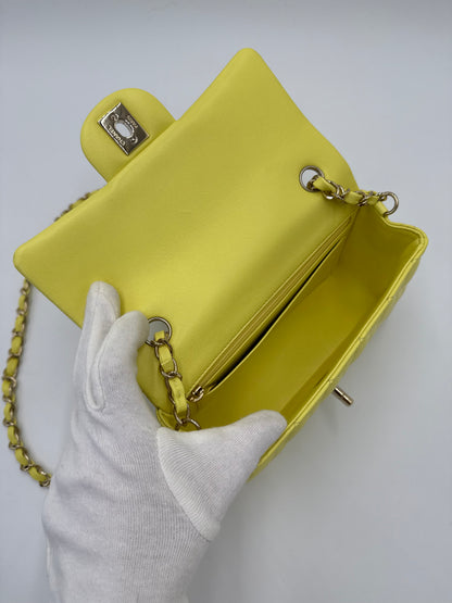 Chanel Borsa Classic Mini Rectangular Flap Bag Giallo Pastello