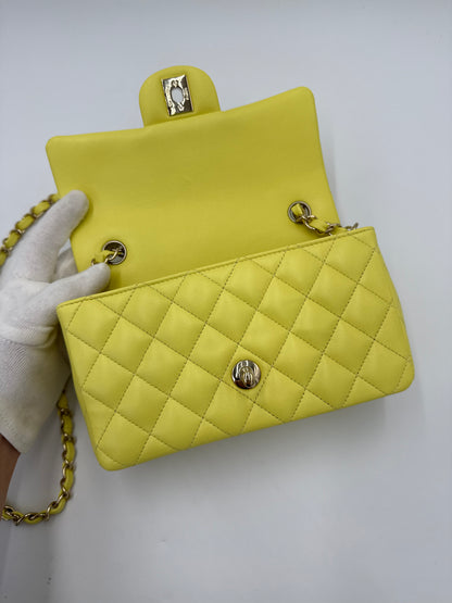 Chanel Borsa Classic Mini Rectangular Flap Bag Giallo Pastello