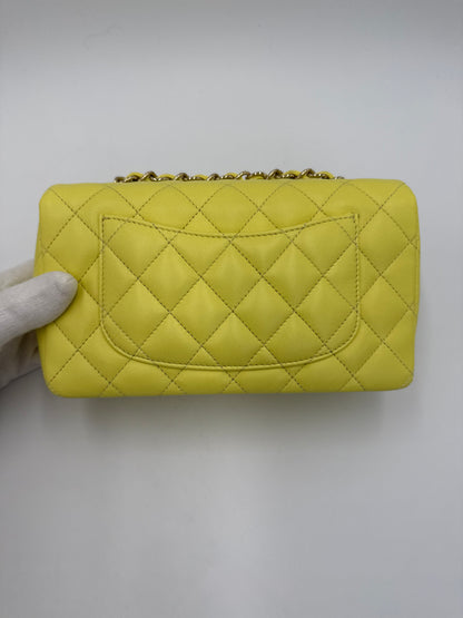 Chanel Borsa Classic Mini Rectangular Flap Bag Giallo Pastello