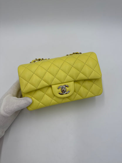 Chanel Borsa Classic Mini Rectangular Flap Bag Giallo Pastello