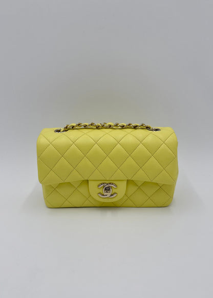 Chanel Borsa Classic Mini Rectangular Flap Bag Giallo Pastello