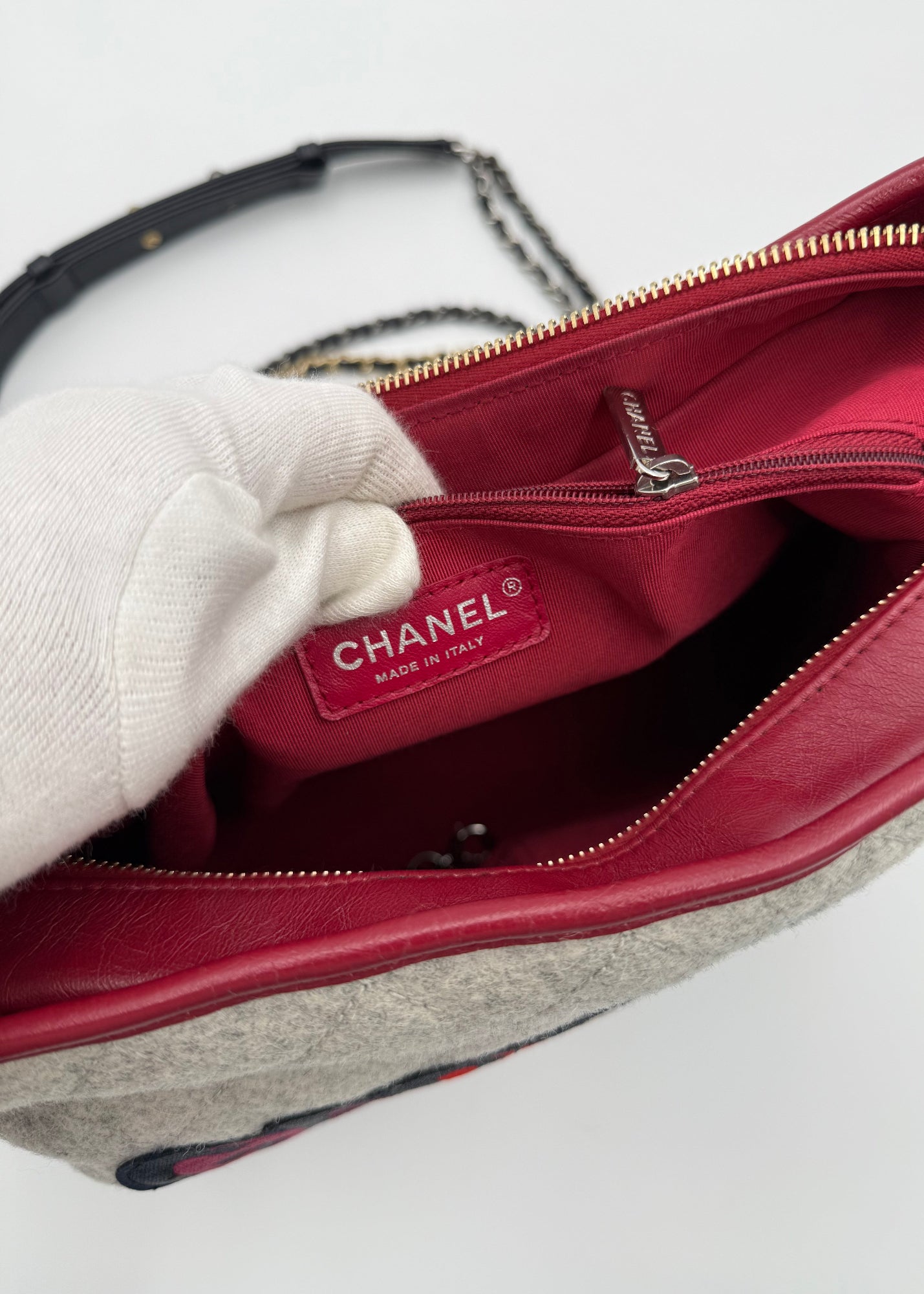 Chanel Borsa Gabrielle in Tweed Grigio e Pelle Blu