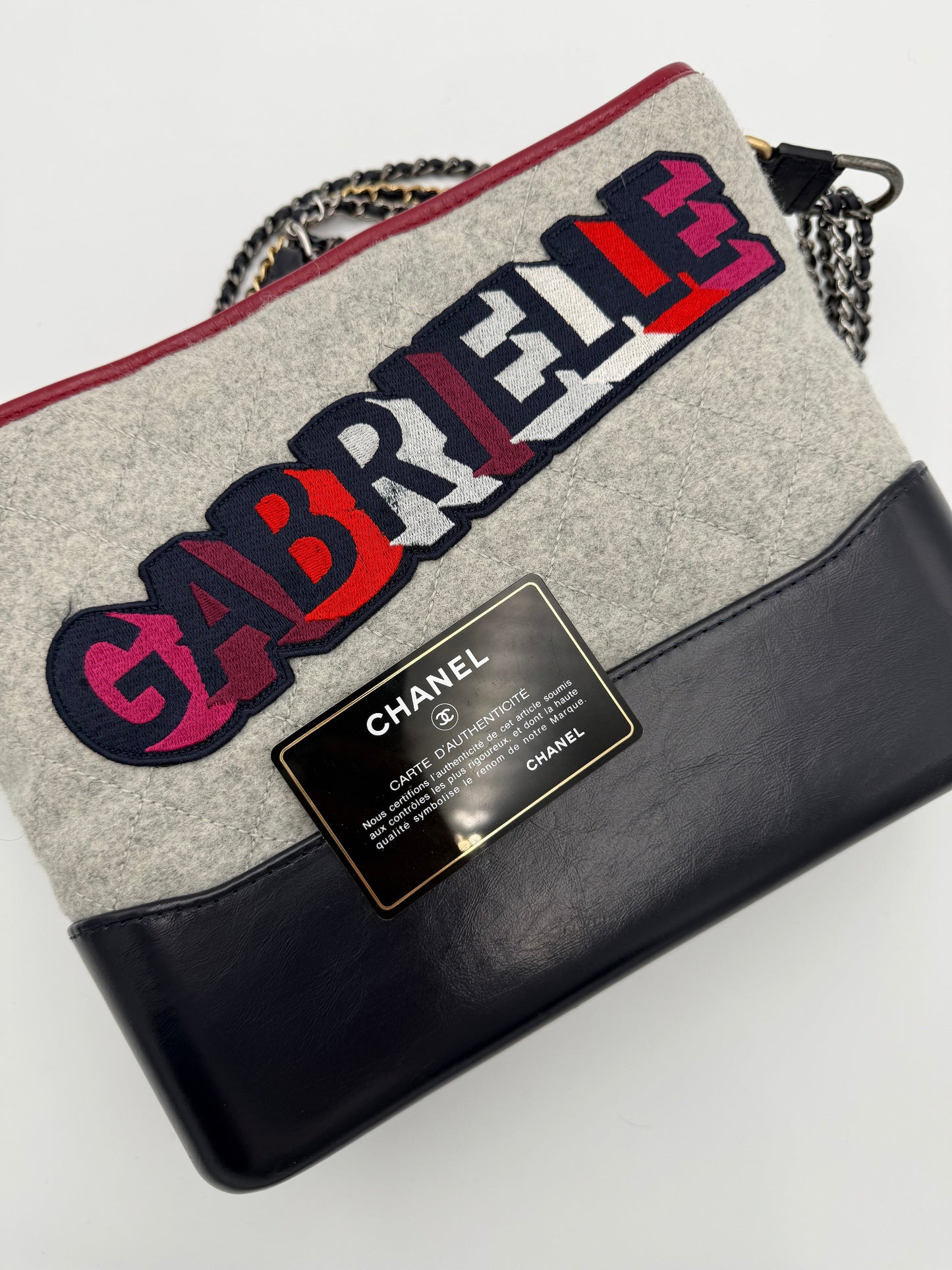 Chanel Borsa Gabrielle in Tweed Grigio e Pelle Blu