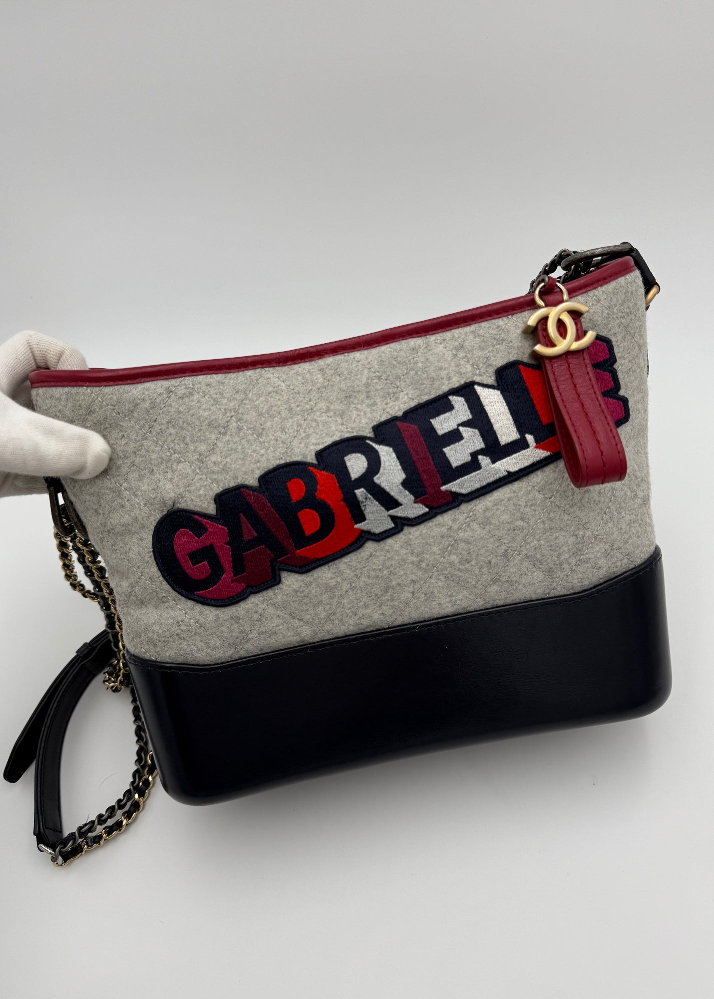 Chanel Borsa Gabrielle in Tweed Grigio e Pelle Blu