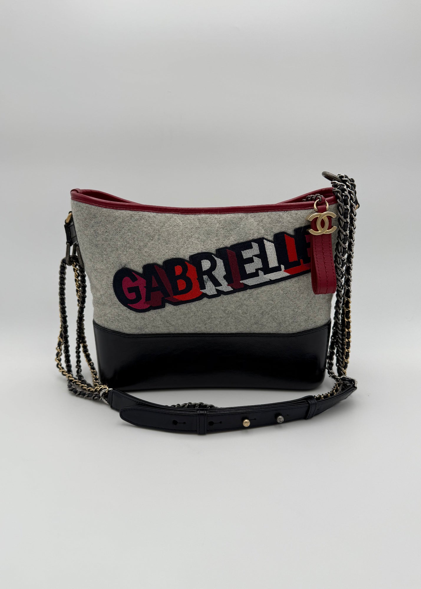 Chanel Borsa Gabrielle in Tweed Grigio e Pelle Blu