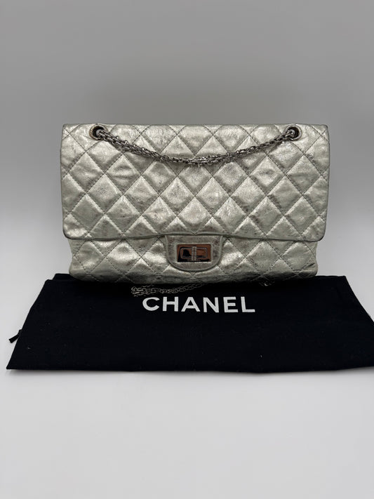 Chanel Borsa Reissue 2.55 Classic 227 Jumbo Argento Metallizzato - Pally Vintage Closet