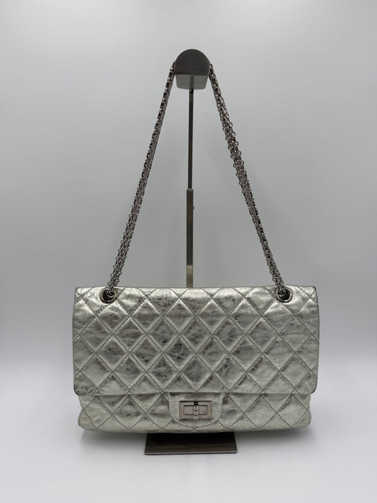 Chanel Borsa Reissue 2.55 Classic 227 Jumbo Argento Metallizzato - Pally Vintage Closet