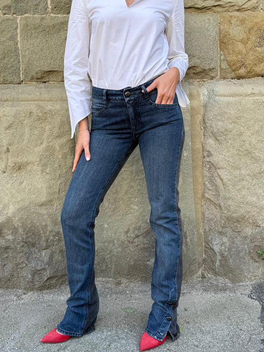 Chanel-Jeans-Vintage-Denim-Bi-Color-con-Bottoni-Gioiello-CC-70587705393476 - Pally Vintage Closet