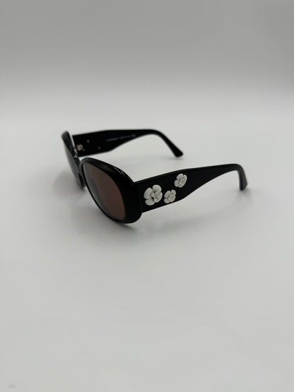 Chanel Occhiali da Sole Tondi con Camelie Neri - Pally Vintage Closet