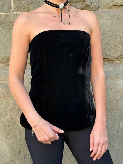 Chanel-Top-Vintage-Senza-Spalline-in-Velluto-Nero-70401927414084 - Pally Vintage Closet
