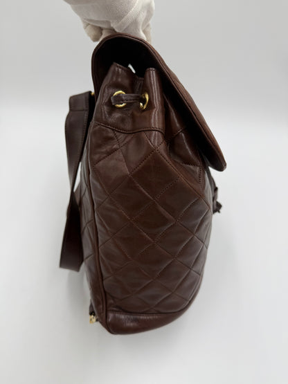 Chanel Zaino Vintage in Pelle Matelassé Marrone Scuro - Pally Vintage Closet