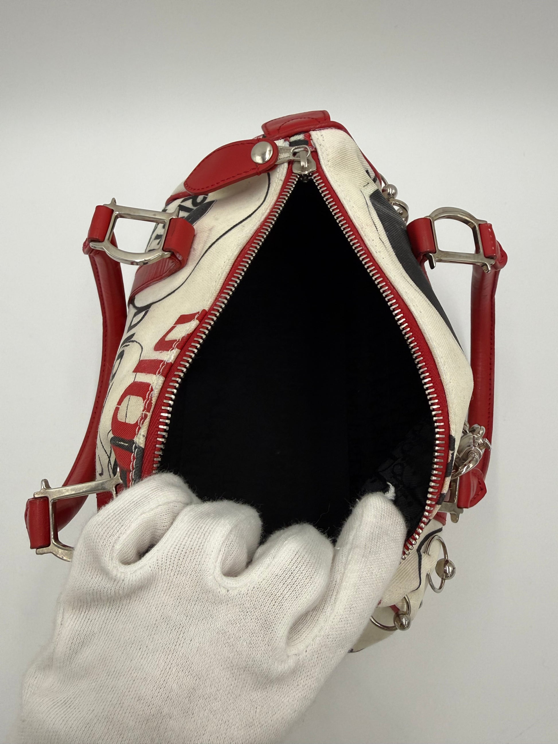 Christian Dior Borsa Hardcore Bowler John Galliano Bianca e Rossa - Pally Vintage Closet