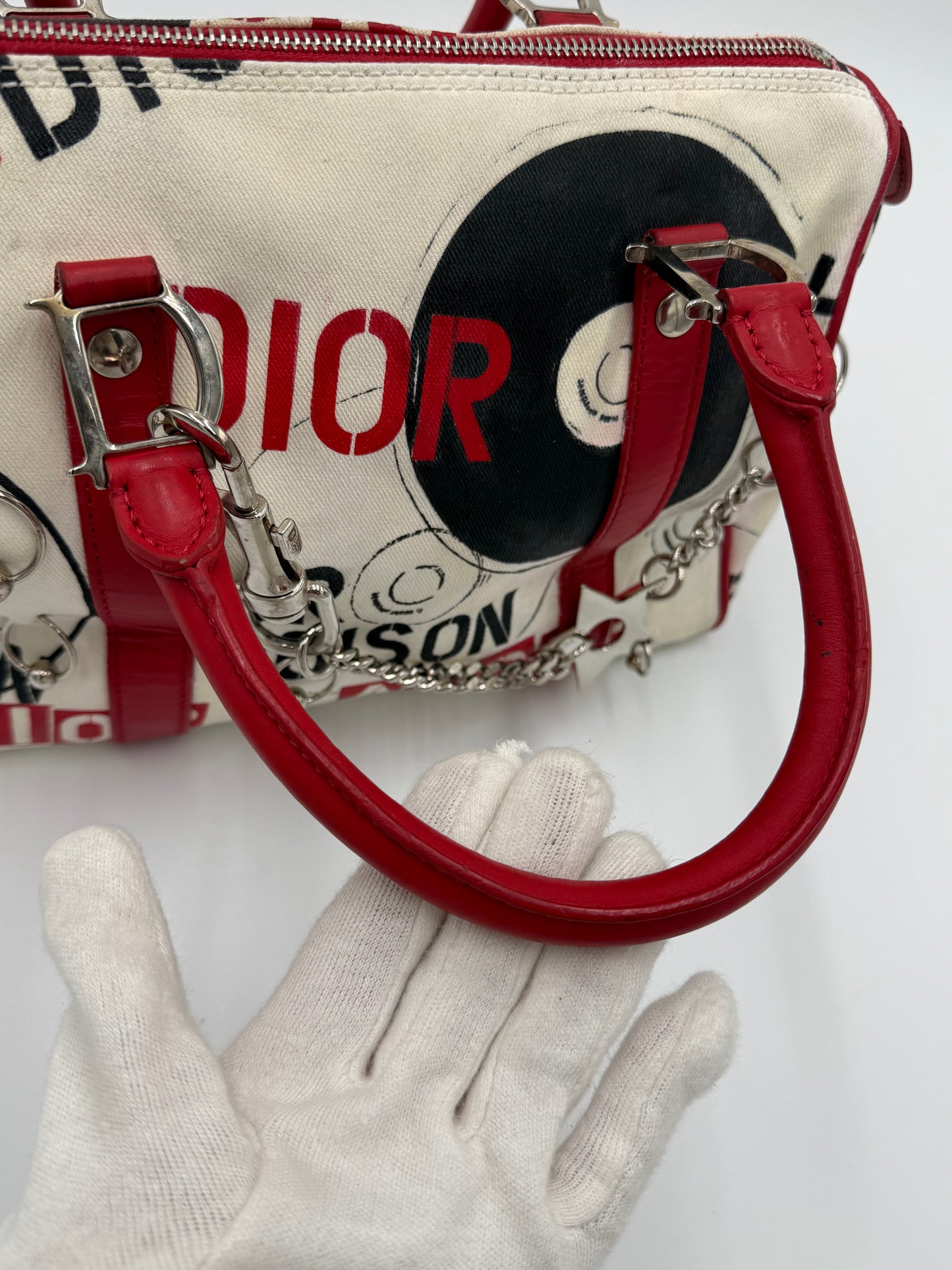 Christian Dior Borsa Hardcore Bowler John Galliano Bianca e Rossa - Pally Vintage Closet