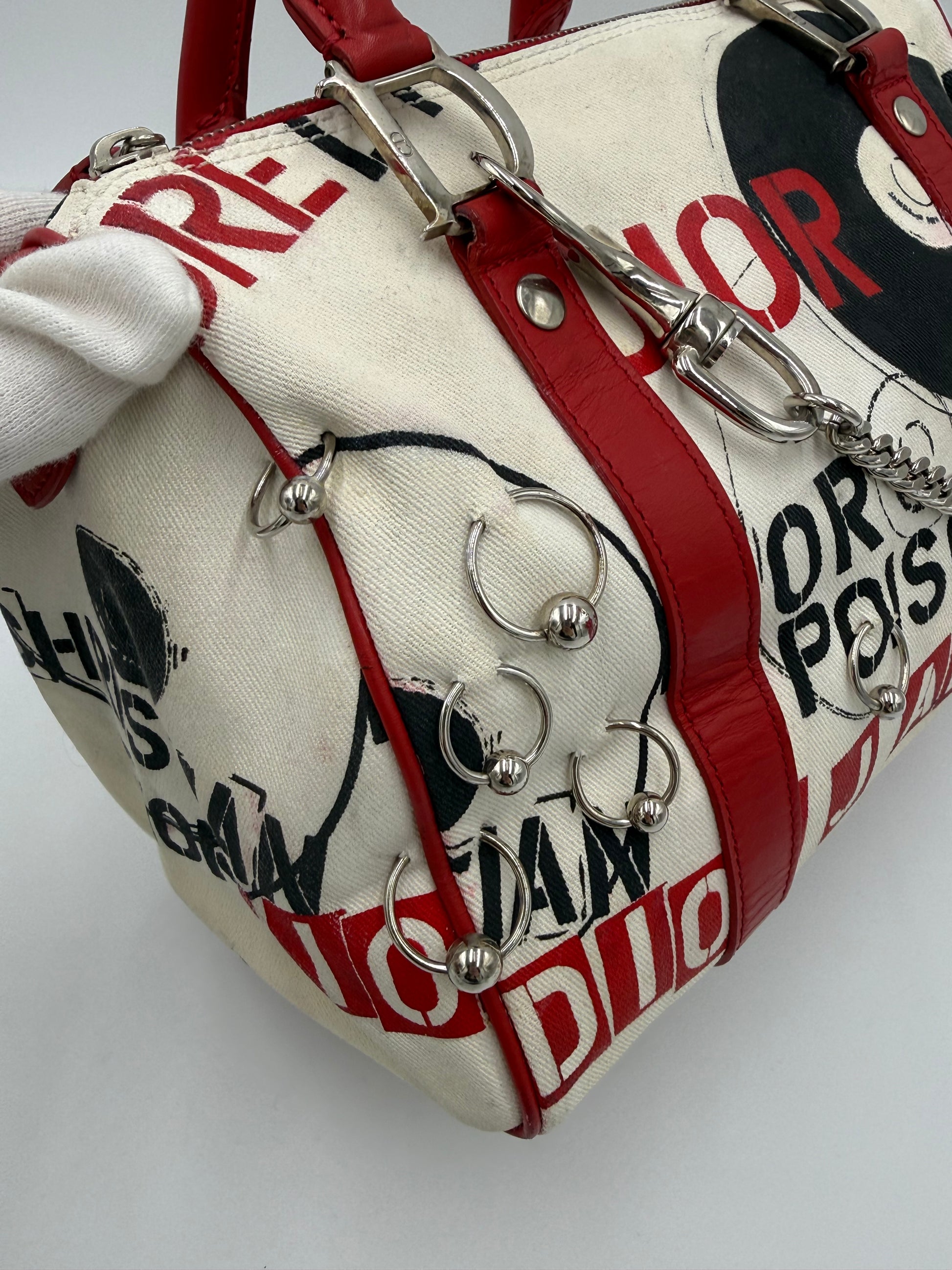 Christian Dior Borsa Hardcore Bowler John Galliano Bianca e Rossa - Pally Vintage Closet
