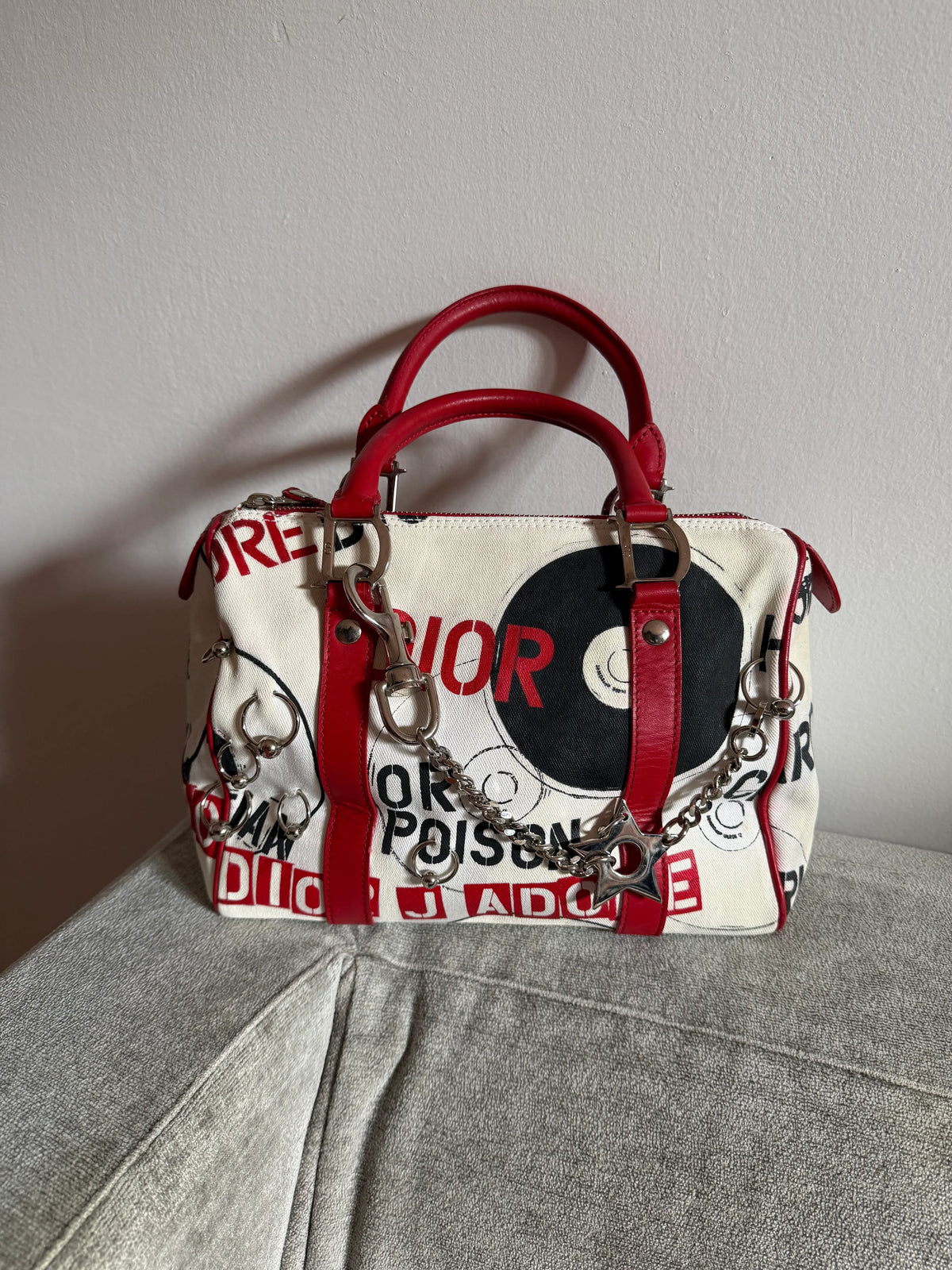 Christian Dior Borsa Hardcore Bowler John Galliano Bianca e Rossa - Pally Vintage Closet