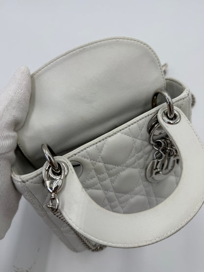 Christian Dior Borsa Lady Dior Mini in Pelle Cannage Bianco