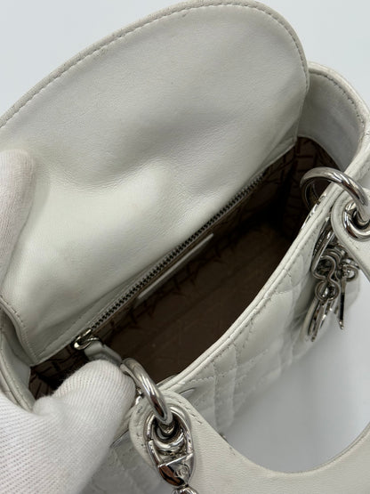 Christian Dior Borsa Lady Dior Mini in Pelle Cannage Bianco