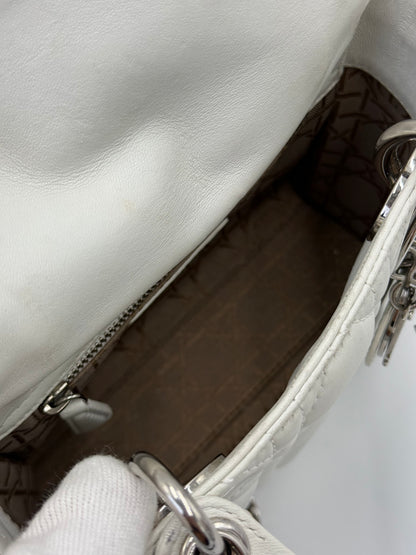 Christian Dior Borsa Lady Dior Mini in Pelle Cannage Bianco