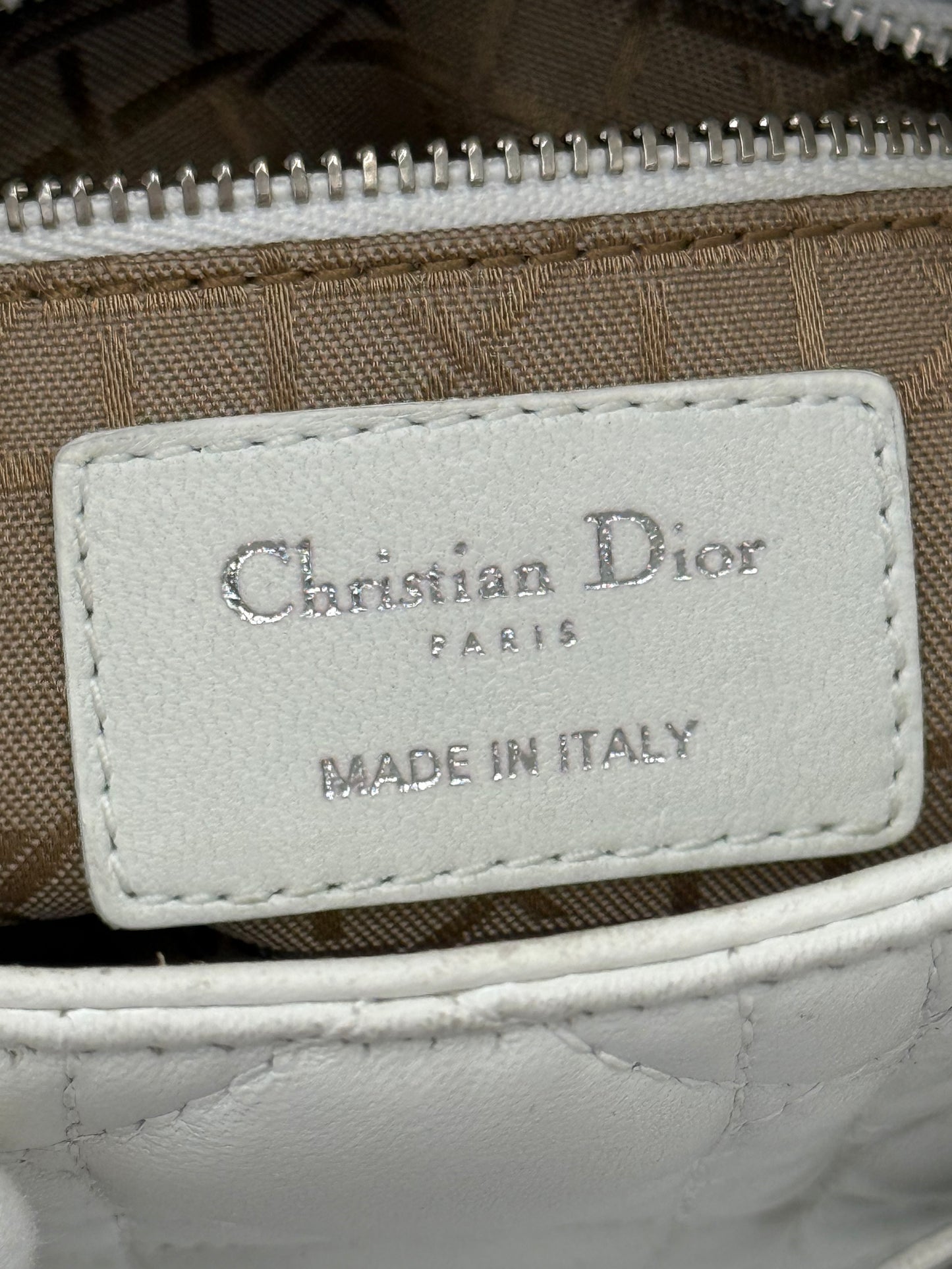 Christian Dior Borsa Lady Dior Mini in Pelle Cannage Bianco