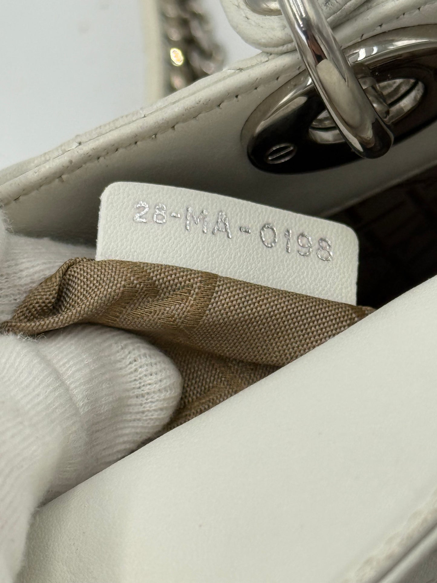 Christian Dior Borsa Lady Dior Mini in Pelle Cannage Bianco
