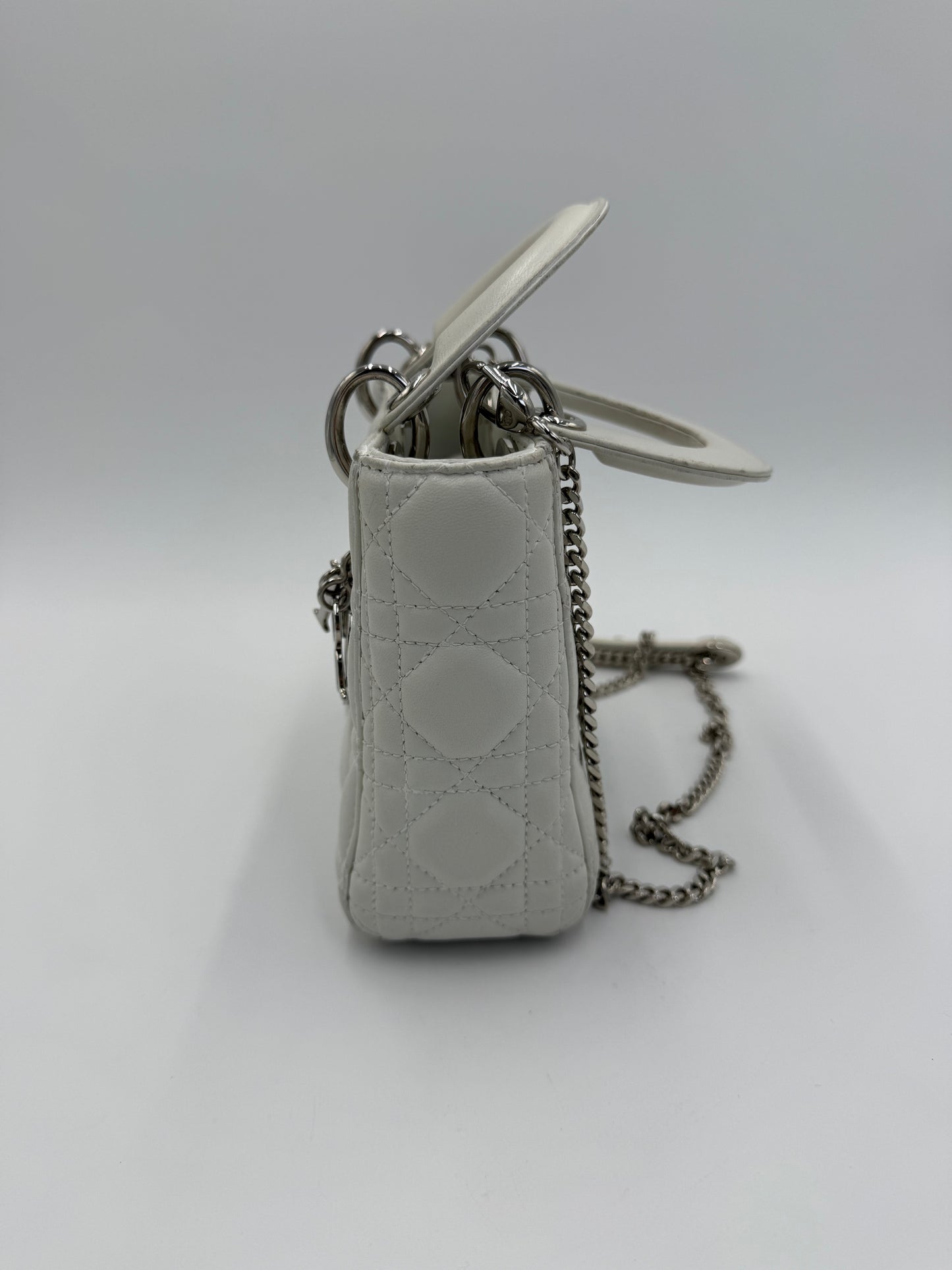 Christian Dior Borsa Lady Dior Mini in Pelle Cannage Bianco