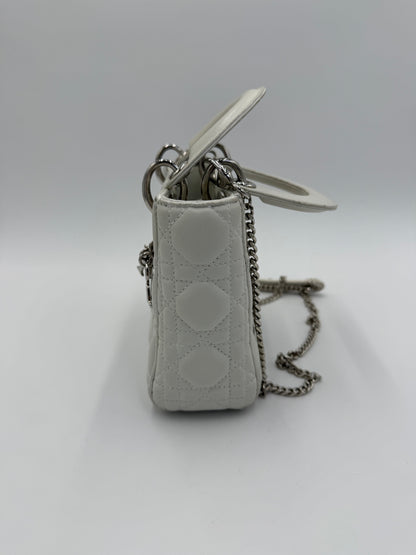 Christian Dior Borsa Lady Dior Mini in Pelle Cannage Bianco
