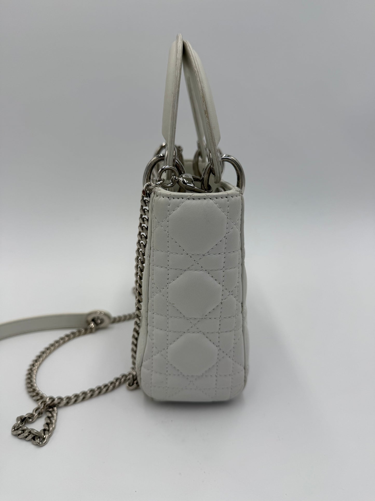 Christian Dior Borsa Lady Dior Mini in Pelle Cannage Bianco