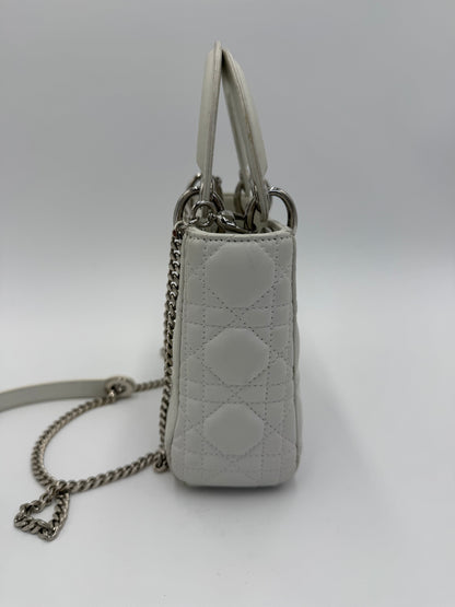 Christian Dior Borsa Lady Dior Mini in Pelle Cannage Bianco