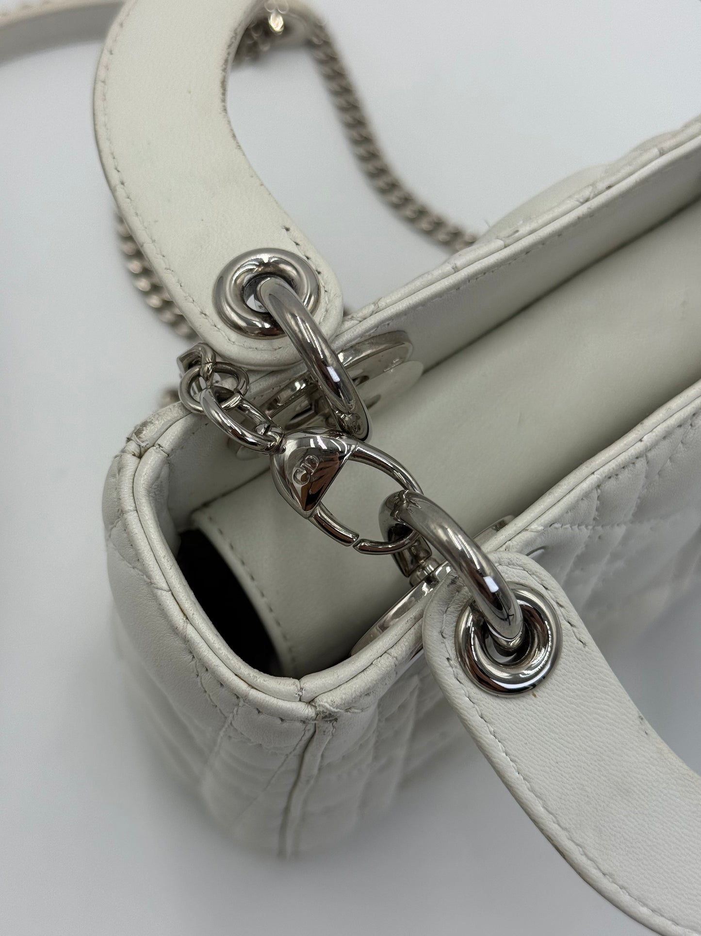 Christian Dior Borsa Lady Dior Mini in Pelle Cannage Bianco