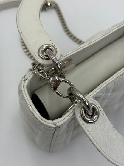 Christian Dior Borsa Lady Dior Mini in Pelle Cannage Bianco
