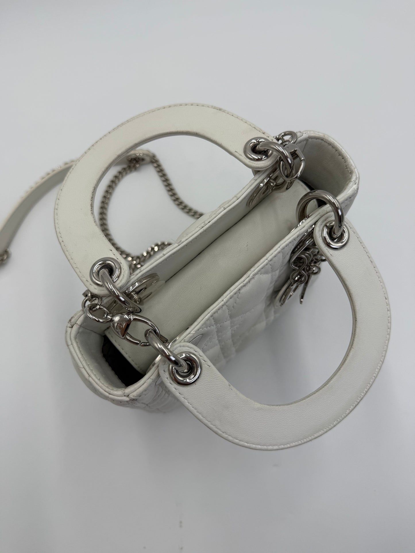 Christian Dior Borsa Lady Dior Mini in Pelle Cannage Bianco