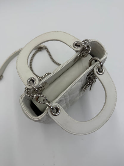 Christian Dior Borsa Lady Dior Mini in Pelle Cannage Bianco