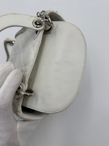 Christian Dior Borsa Lady Dior Mini in Pelle Cannage Bianco