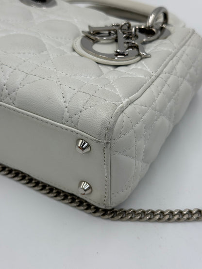 Christian Dior Borsa Lady Dior Mini in Pelle Cannage Bianco