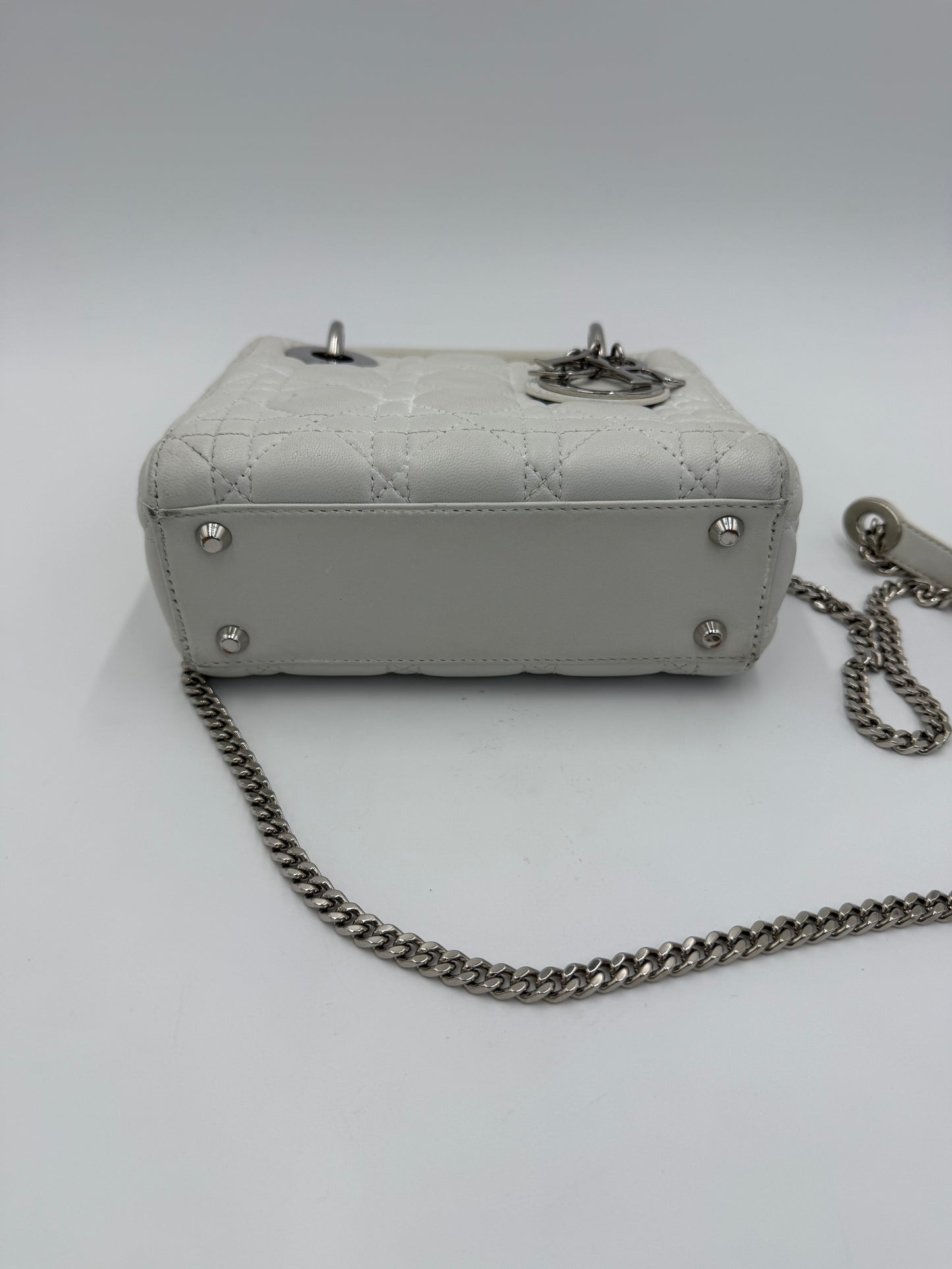 Christian Dior Borsa Lady Dior Mini in Pelle Cannage Bianco
