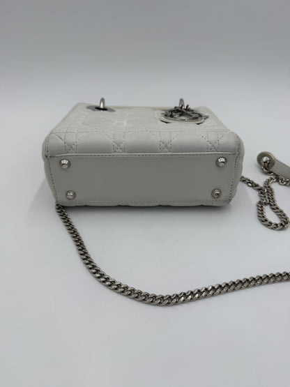 Christian Dior Borsa Lady Dior Mini in Pelle Cannage Bianco