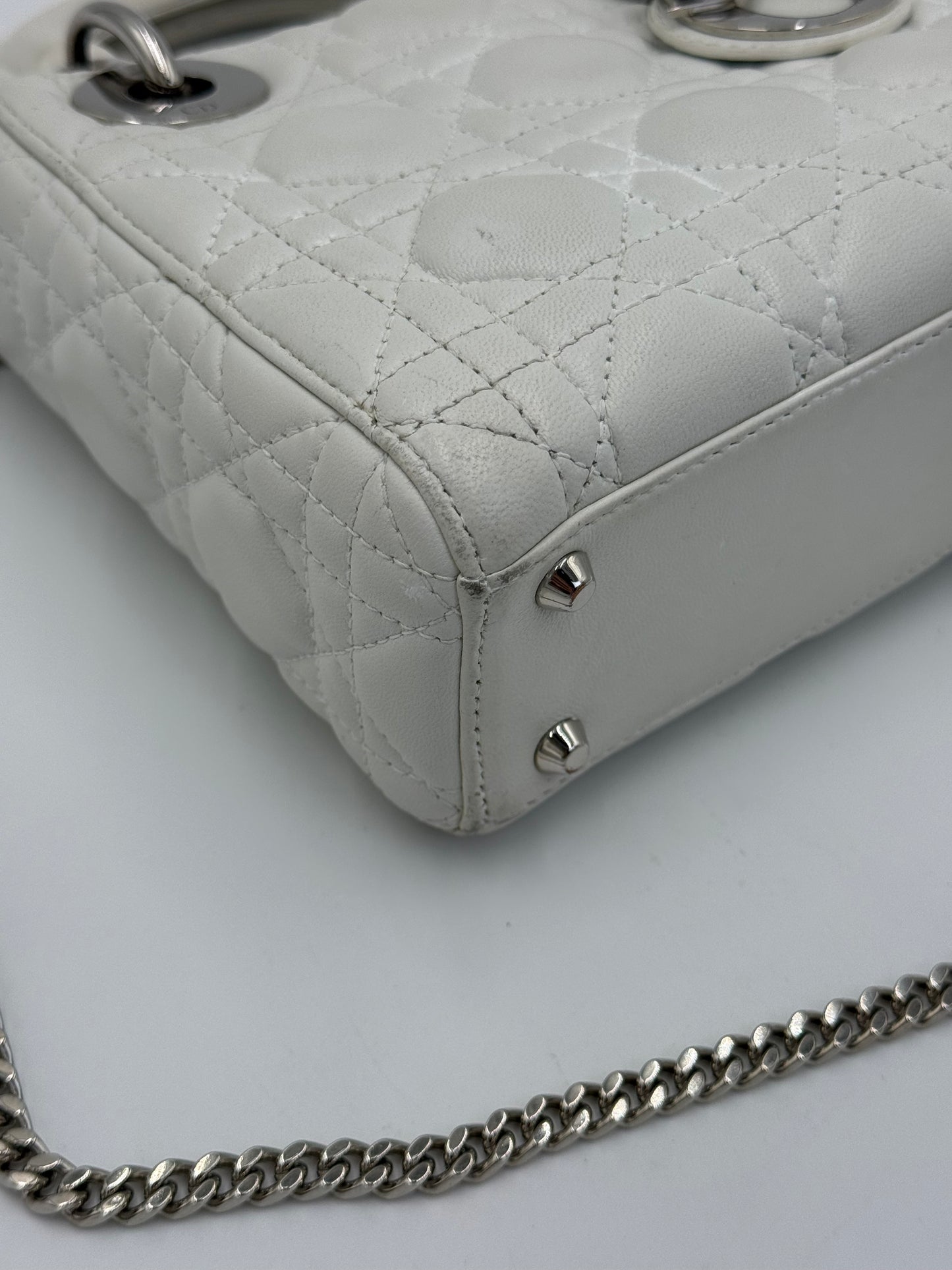 Christian Dior Borsa Lady Dior Mini in Pelle Cannage Bianco