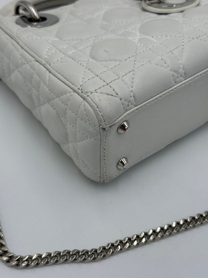 Christian Dior Borsa Lady Dior Mini in Pelle Cannage Bianco